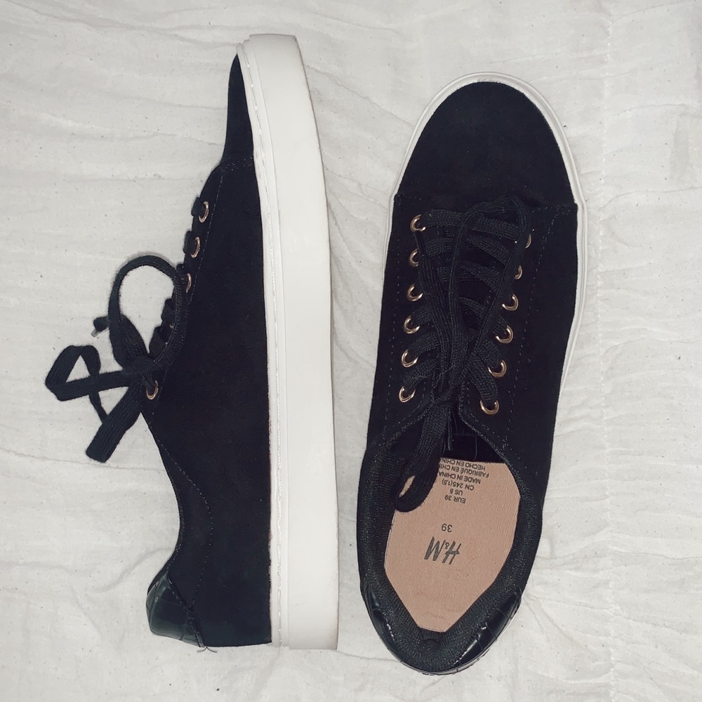 H&M black suede lace up sneakers.